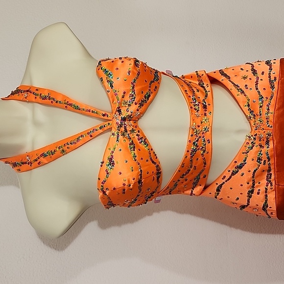 Excite Dress Vintage Cut Out Sequined Halter Neck Orange Size 8 - Picture 5 of 16